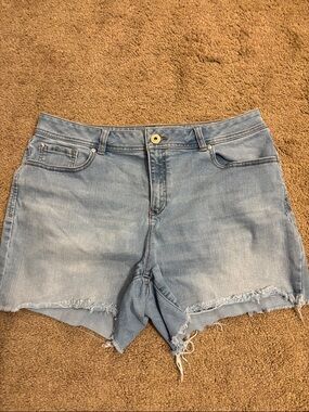 INC International Concepts Light Blue Frayed Hem Denim Shorts